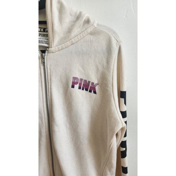 Victoria's Secret PINK Cream Purple Ombre Logo French Terry Full Zip Hoodie XS - Picture 3 of 6